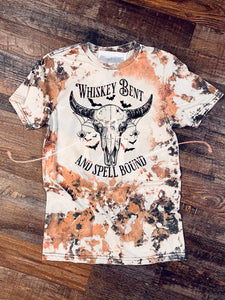 Whiskey Bent and Spell Bound / Faux Cowhide Shirt / Bleached Cowhide Shirt /Western Halloween Shirt