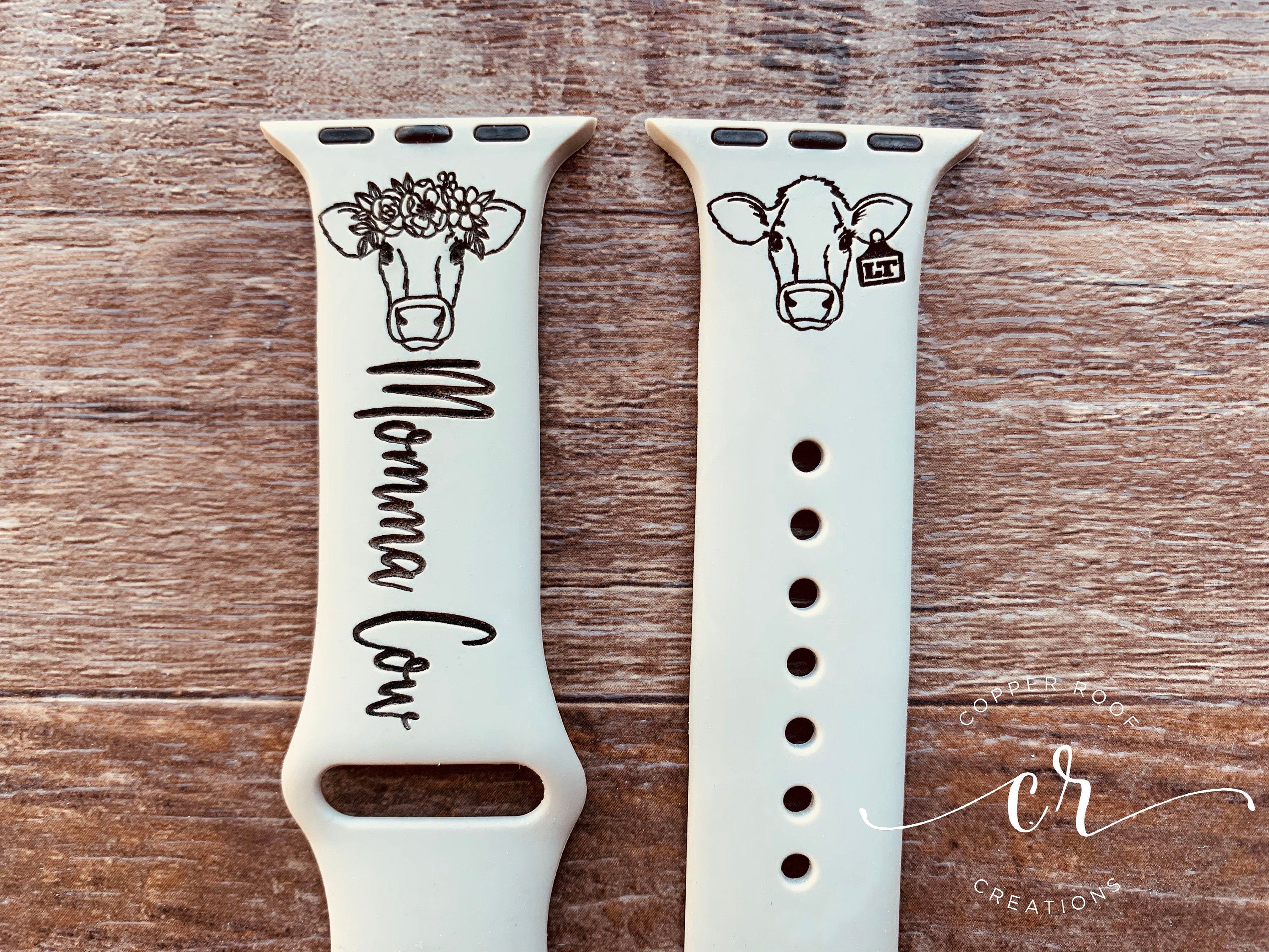 Highland Cow Floral Watch Band Silicone Laser Engraved, Apple